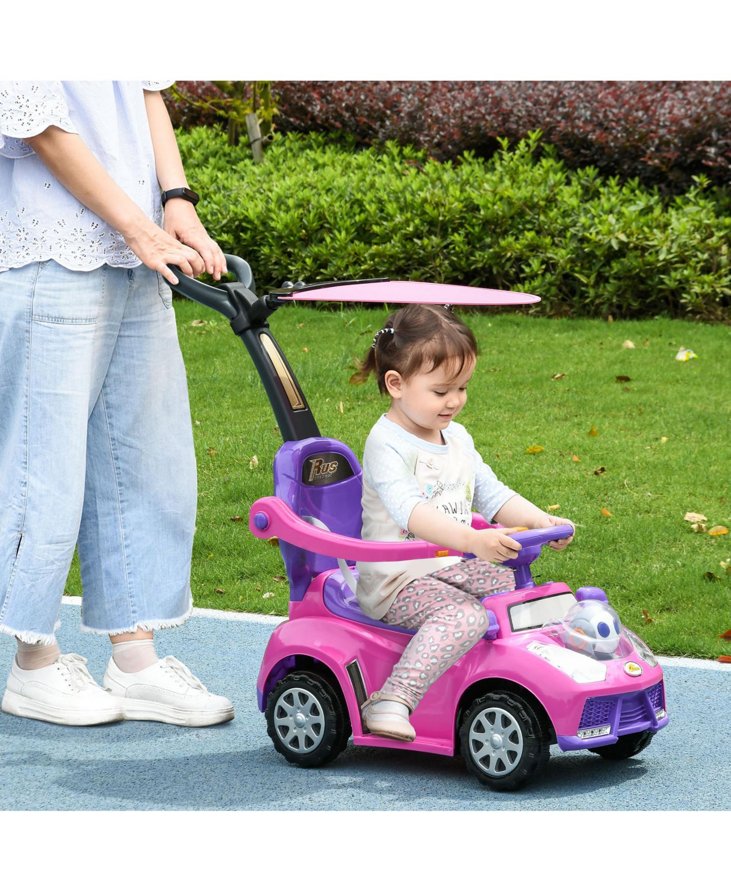 Детская игрушка Qaba 3-in-1 Robot-Themed Push Car, 55 lbs. Capacity, Ages 12-36 months, цвет: Розовый — фото 3