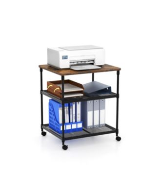 3 Tier Printer Stand Rolling Fax Cart with Adjustable Shelf and Swivel Wheels