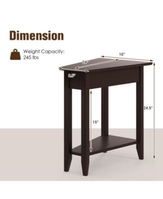 2-Tier Wedge Narrow End Table with Storage Shelf and Solid Wood Legs