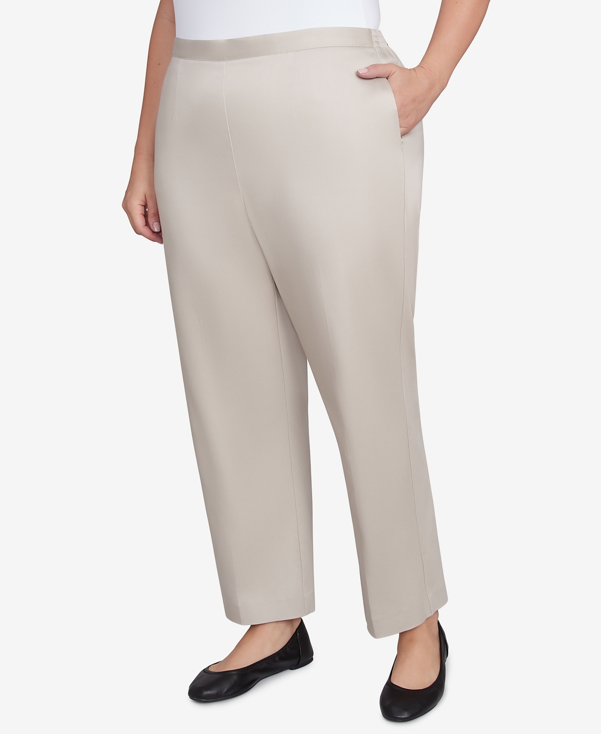 Alfred Dunner Plus Size Coming Up Roses Sateen Woven Average Length Pants In Neutral