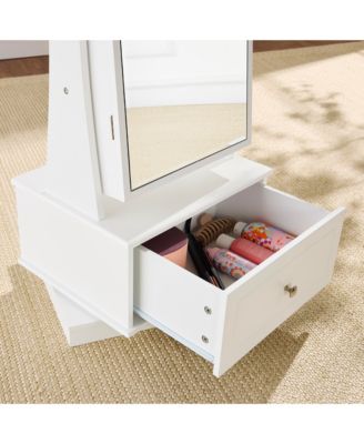 360 Swivel Standing Mirrored Jewelry Cabinet, LED-Lit Makeup Organizer w/ Mirror