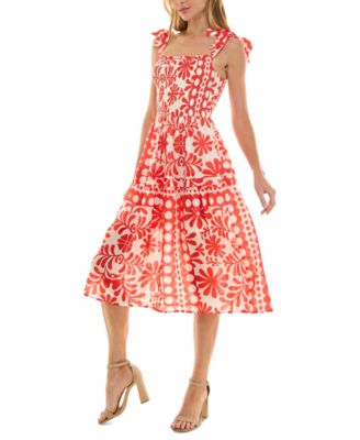 Crystal Doll Juniors' Square-Neck Tie-Straps Smocked A-line Dress