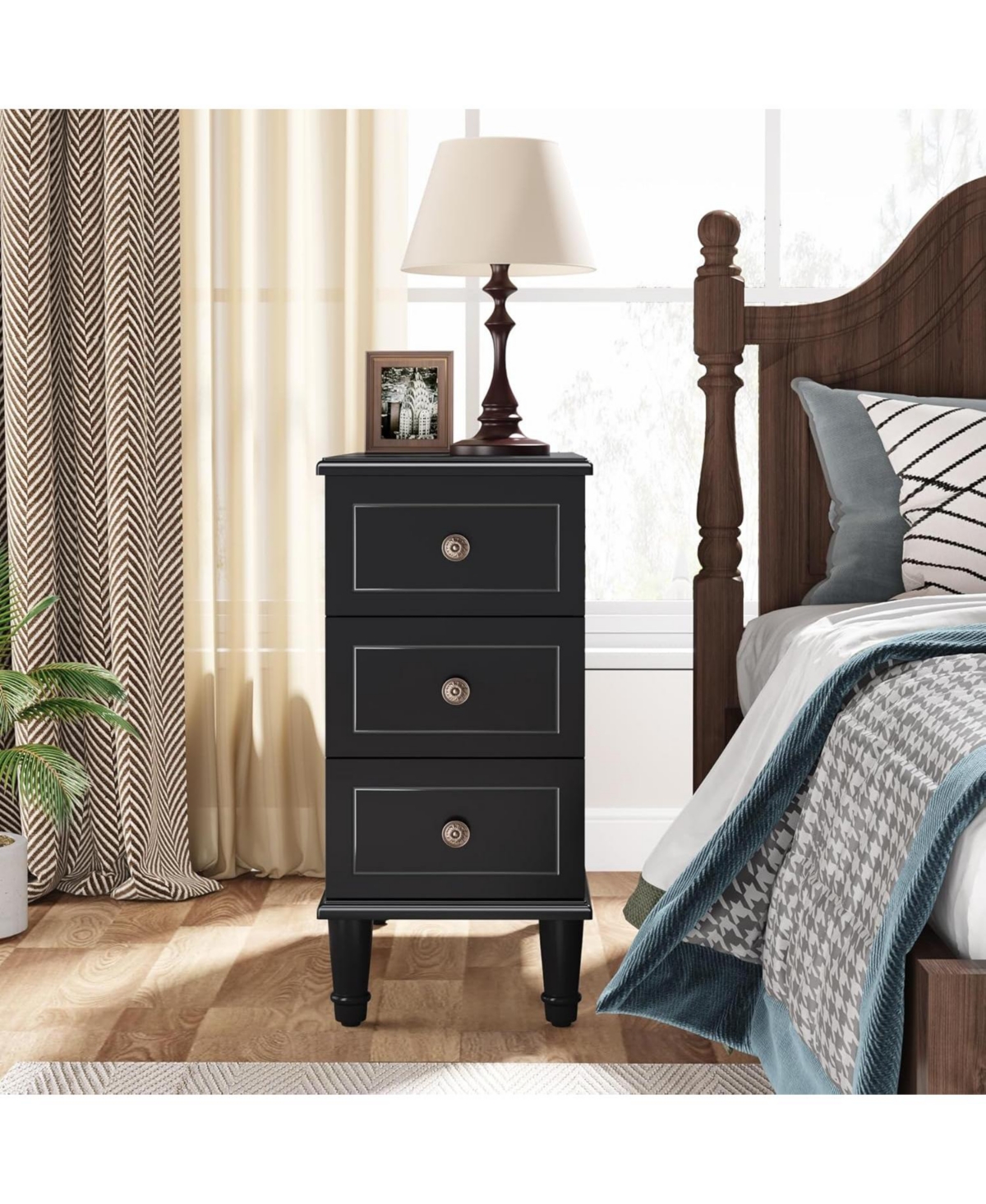 Tribesigns Solid Wood End Table Set of 2, Fully Assembled Narrow Side Table with Drawers, Pre-Assembled Nightstand Slim Bedside Table for Spaces