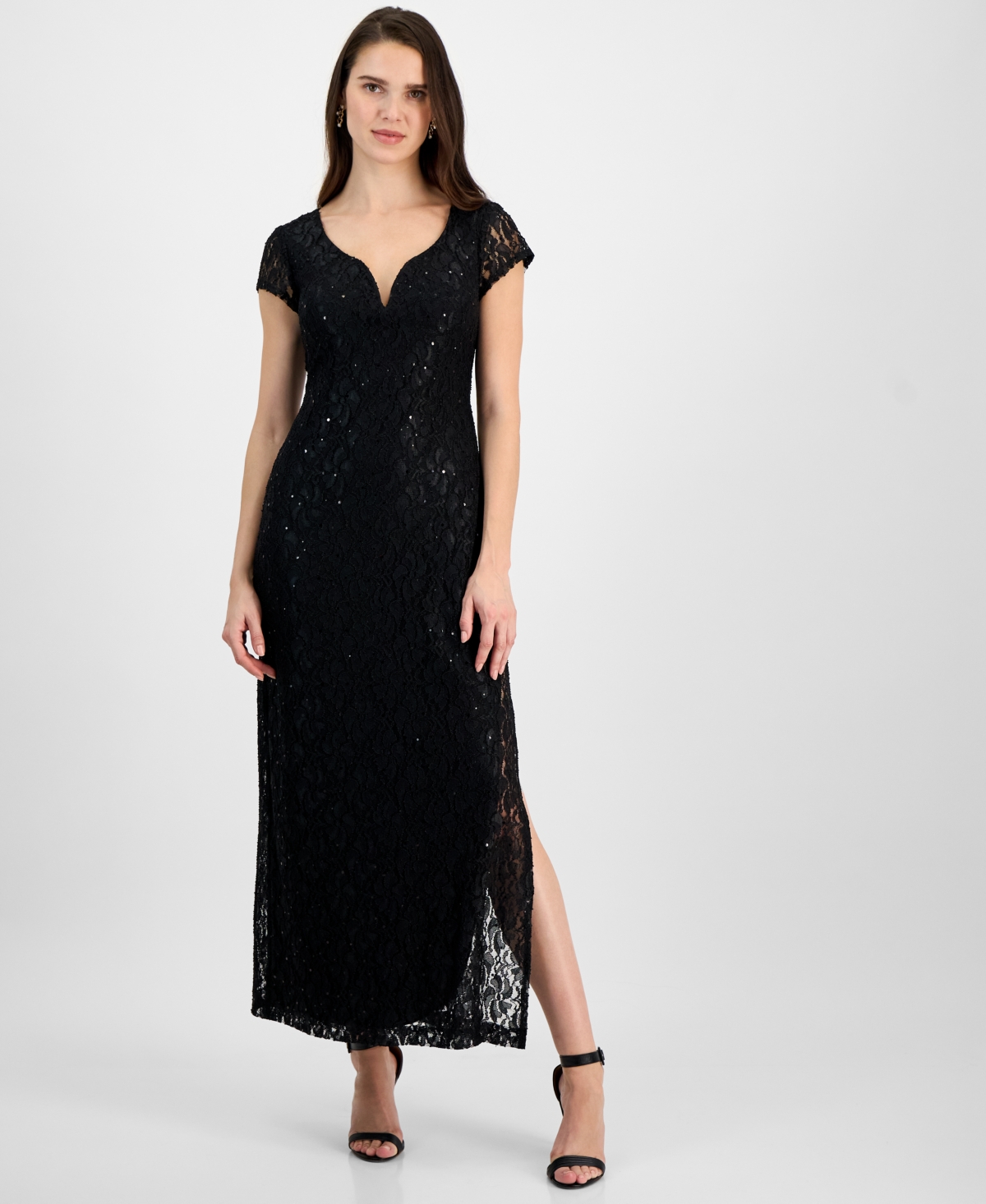 Petite Lace Wired V-Neck Maxi Dress - Black