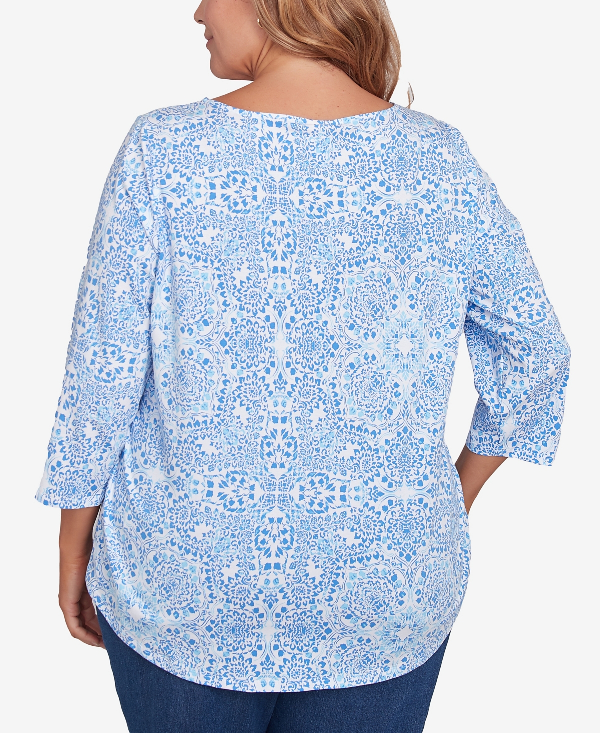 Ruby Rd. Plus Size Medallion Bold Floral Top In Bluebird Multi