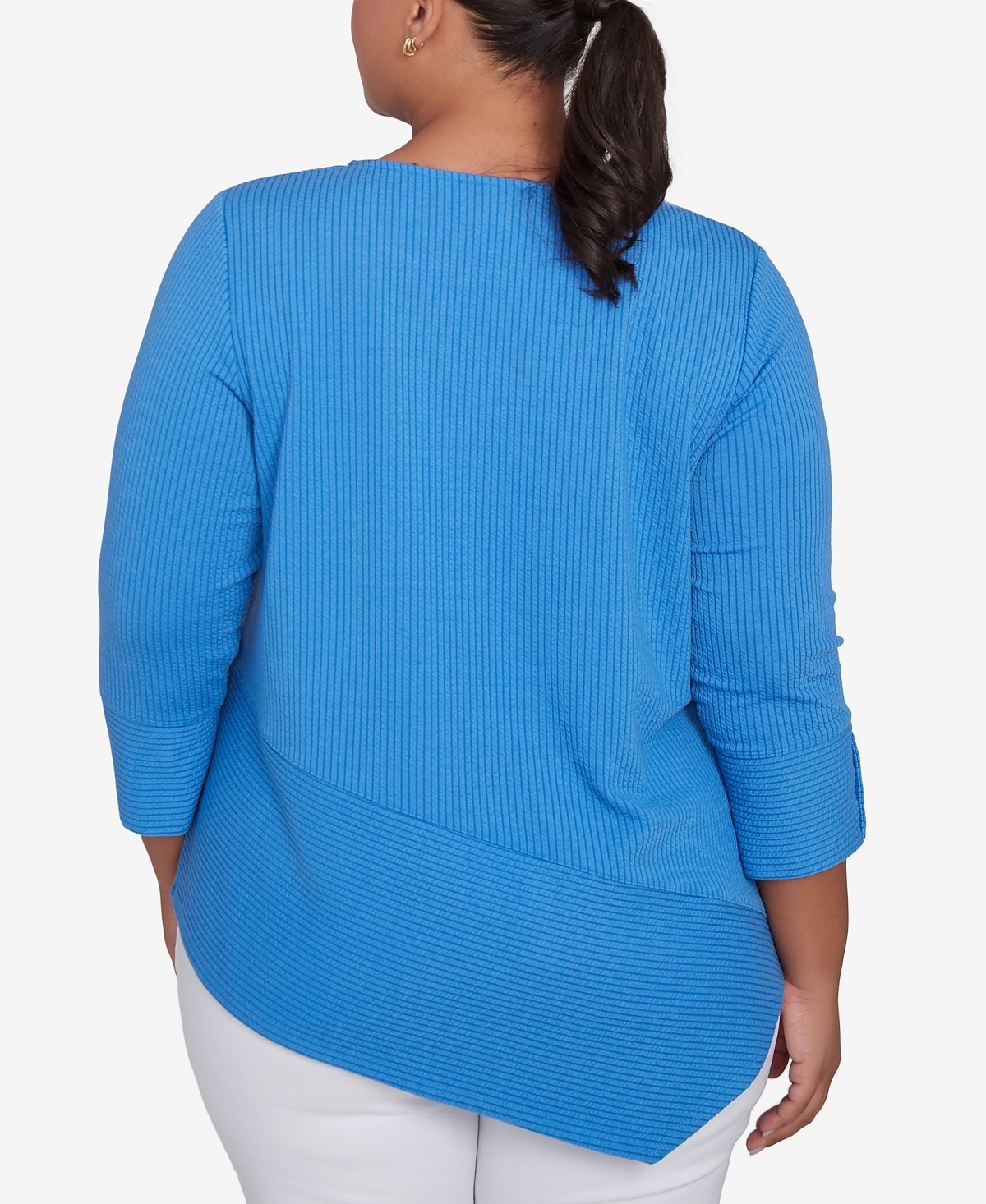 Ruby Rd. Plus Size Cable Stripe Ottoman Top In Azure