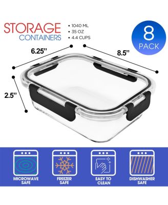 16 Piece Rectangular (1040ml/ 35oz/ 4.4cups) Glass Meal Prep Containers with Airtight Lids - Preserves Freshness, Oven Safe, durable, BPA-free