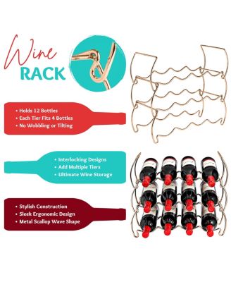 3-Tier Stackable Copper Wine Rack - Perfect for Bar, Wine Cellar, Basement, Cabinet, Pantry, etc (Hold 12 Bottles)