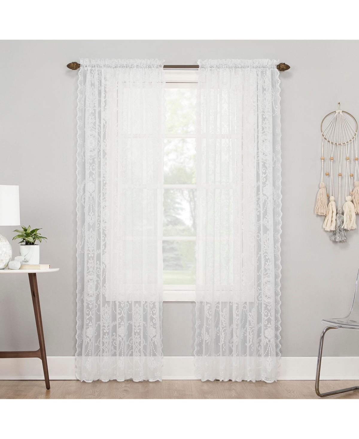 Ariella Floral Lace Sheer Rod Pocket Curtain Panel - Ivory