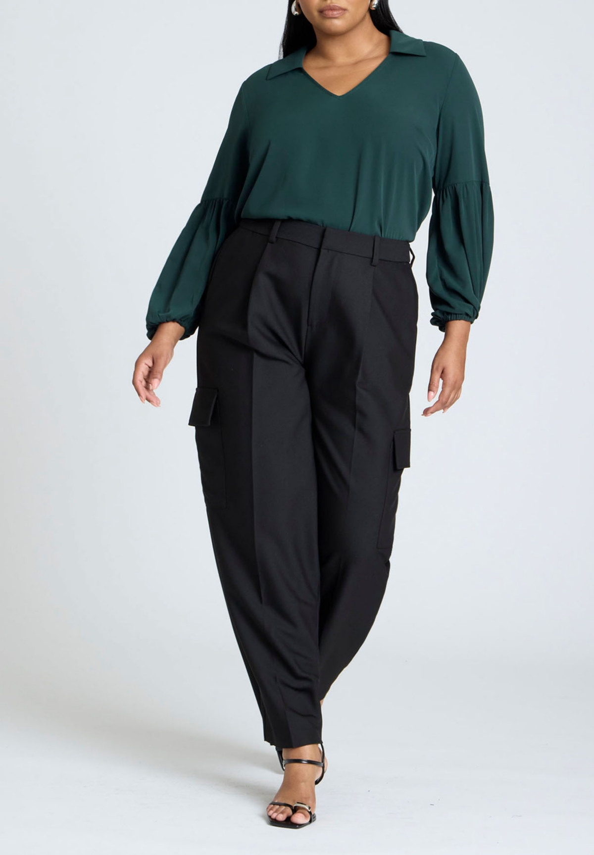 Eloquii Plus Size Balloon Sleeve Collared Blouse