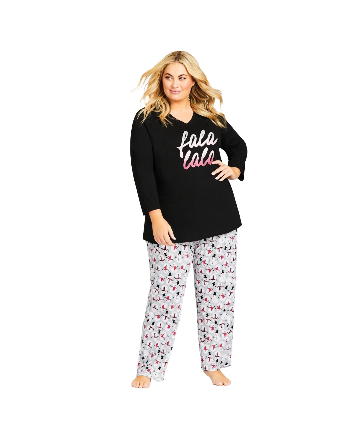 Women's Plus Size Fa La La Sleep Top - Fa la la print