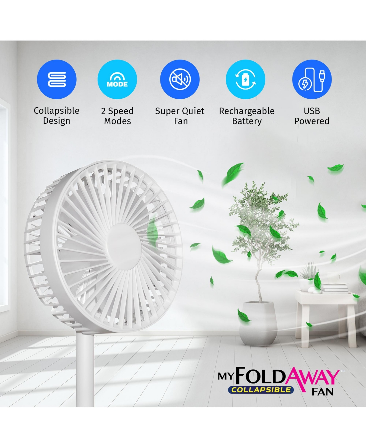 My Foldaway 2- in-1 Adjustable Height in. Unique Foldable and Portable Mini Table Pedestal Fan