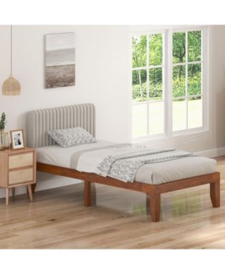 14 Inch Twin Size Rubber Wood Platform Bed Frame with Wood Slat Support