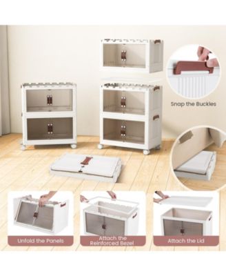 3-Tier Stackable Storage Boxes Bins with Magnetic Doors and Lockable Casters-M
