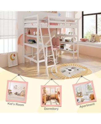 Twin Size Loft Bed with Desk and Bookshelves for Kids and Teens