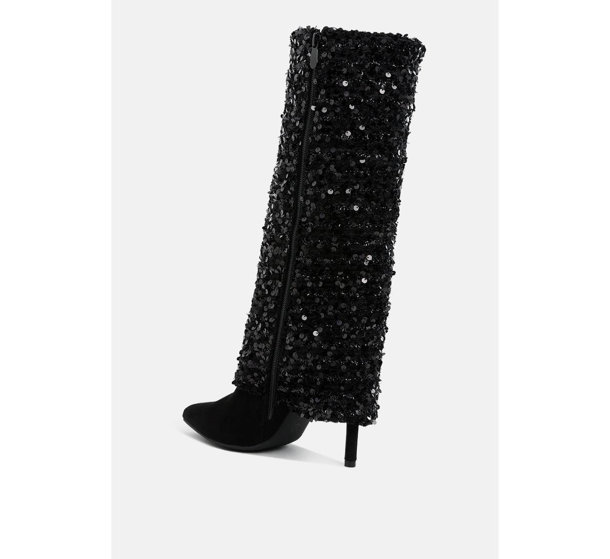 London Rag Sin City Sequinned Fold-Over Calf Boots