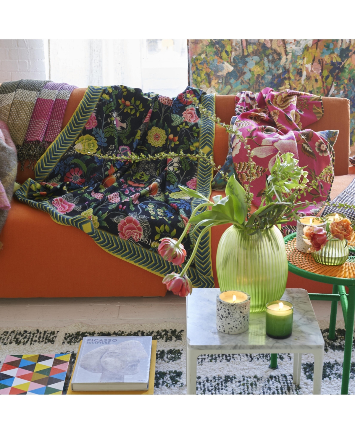Designers Guild Brocart Decoratif Noir Merino Wool Throw - black, yellow