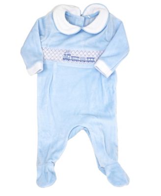 Baby Boys Luxury Smocked Velour Footed Coverall