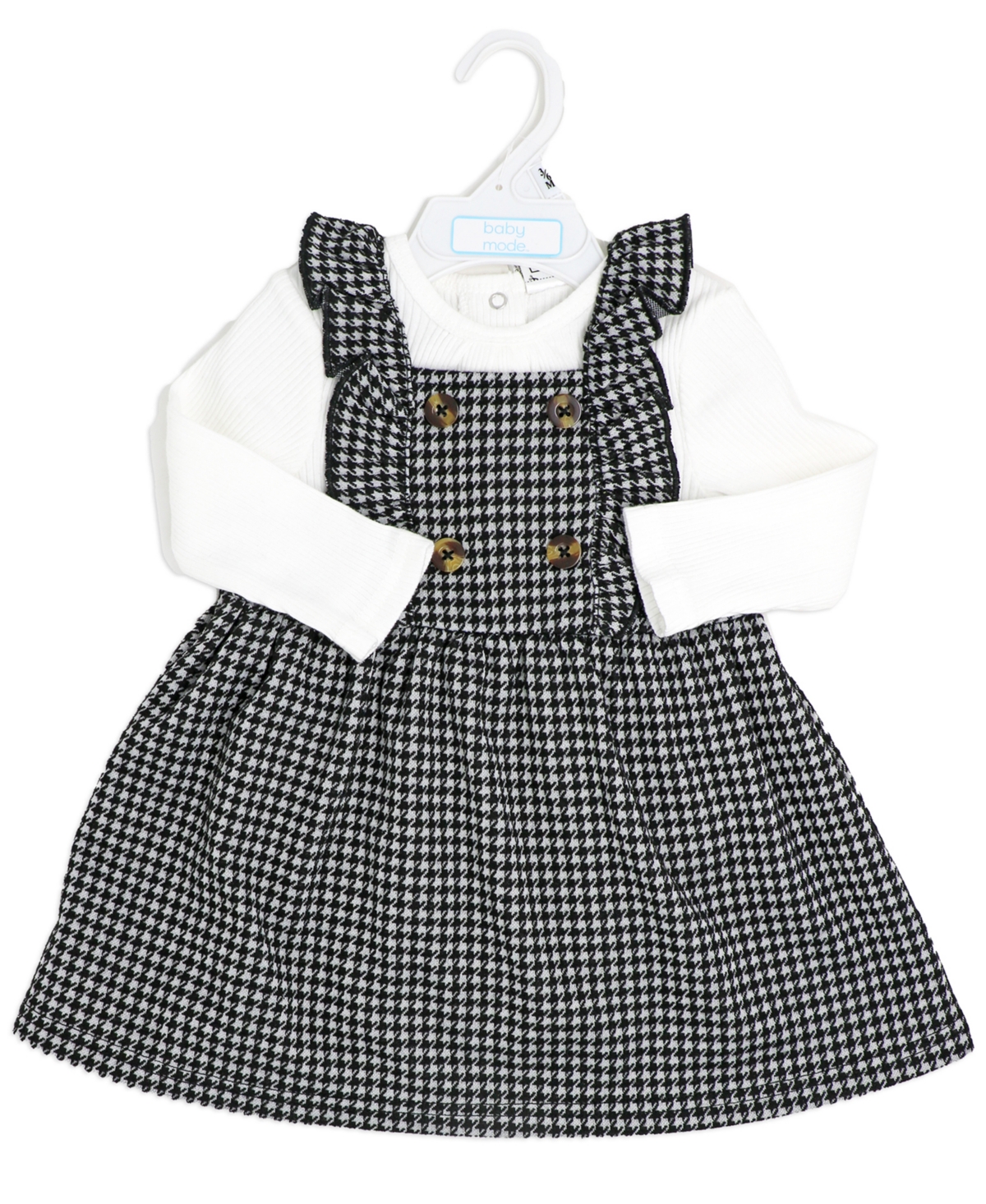 Shop Baby Mode Baby Girls Bodysuit And Houndstooth Jumper, 2-piece Set In Cream,black
