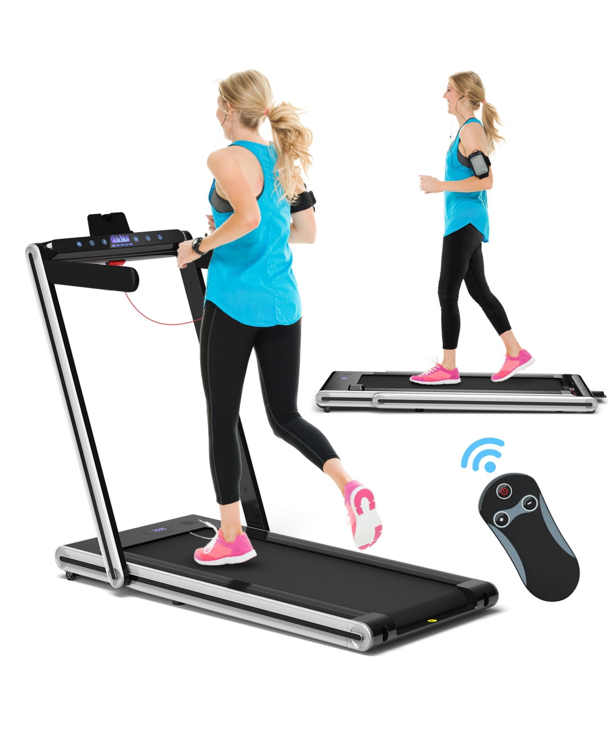Gymax 2.25HP Folding Treadmill 2-in-1 Walking Running Machine w/ App & Remote Control