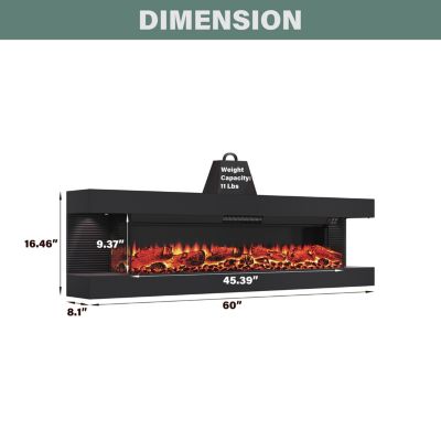 59" TV Stand with 23" Electric Fireplace With Remote Control and Metal Feet,Black