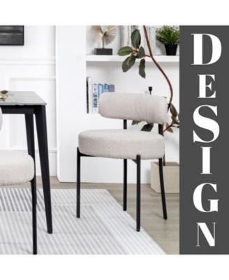 Boucle Dining Chairs Set of 4, Upholstered Kitchen Dining Room Chairs, Side Chairs with Thick Cushions and Metal Legs