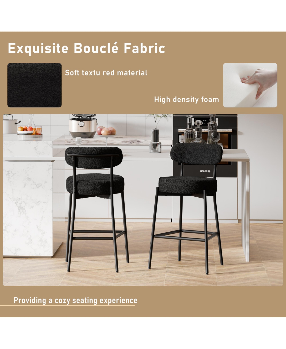 Dyhome Bar Stools Set of 2, Inches Counter Height Kitchen Bar Stools with Back, Modern Metal Tall Bar Stools for Kitchen Island