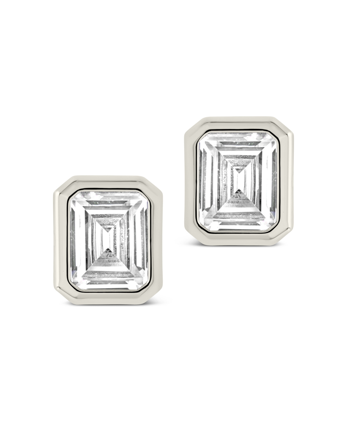Sterling Forever Camille Bezel Cubic Zirconia Stud Earrings In Silver