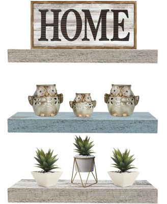 3 Pack 16 Inch Rustic Floating Shelves - for Bedroom, Kitchen, Living Room, Office - Display Trophies, Books, Frames, etc