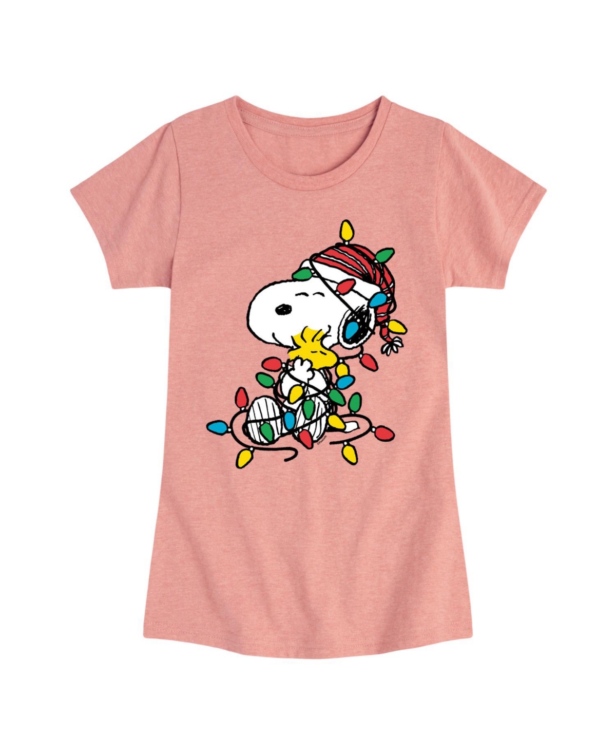 Shop Peanuts Big Girls Snoopy Christmas Lights Graphic Short Sleeve Tee In Pink