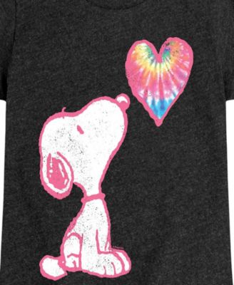 Big Girls Snoopy Tie Dye Heart Graphic Short Sleeve Tee