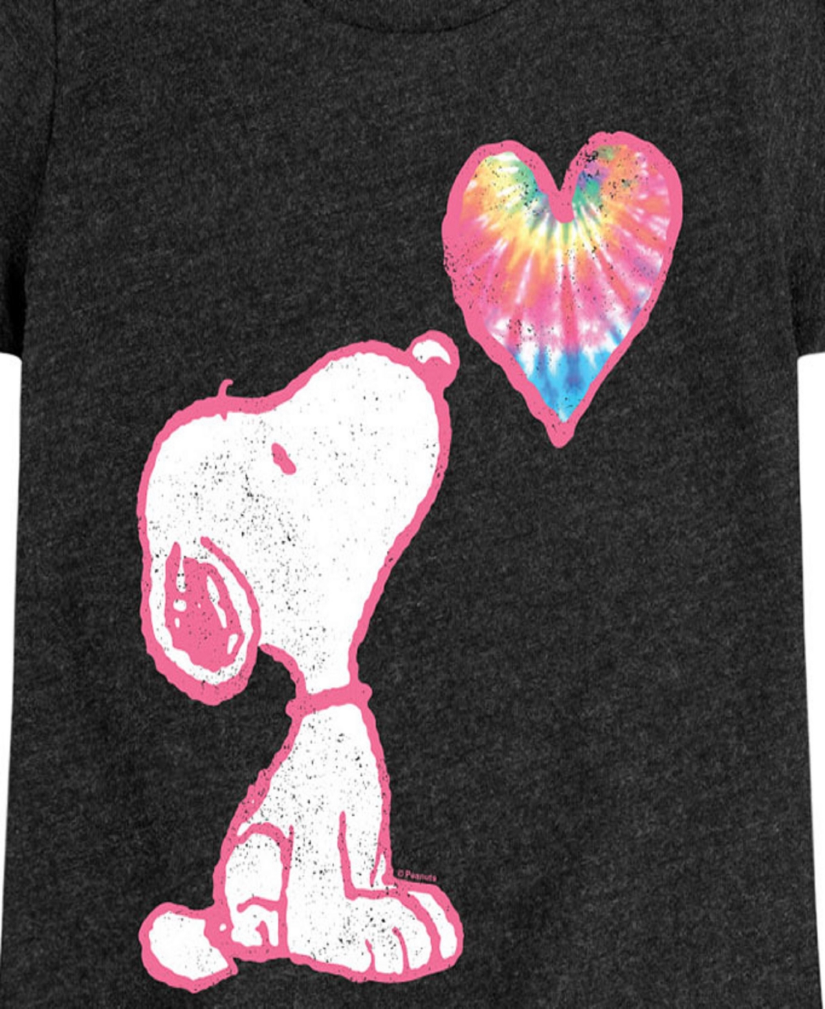 Shop Peanuts Big Girls Snoopy Tie Dye Heart Graphic Short Sleeve Tee In Black
