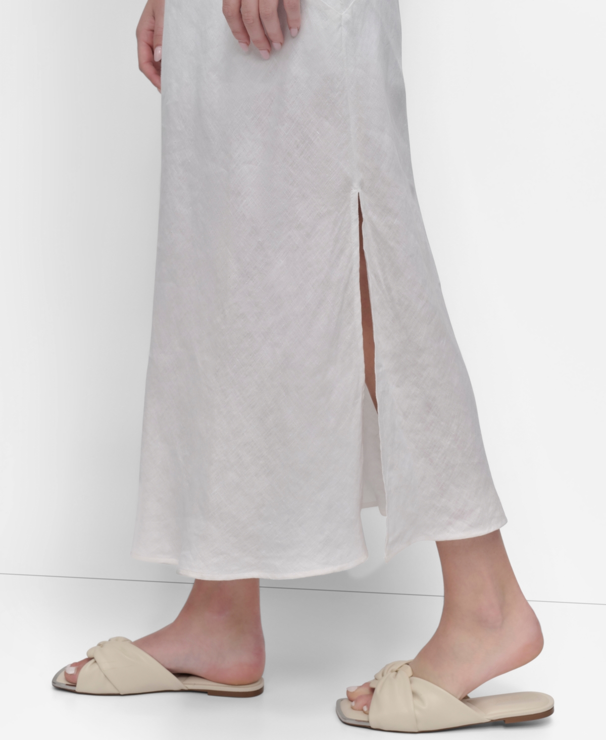 DKNY WOMEN'S LINEN PANELLED V-NECK MIDI DRESS 