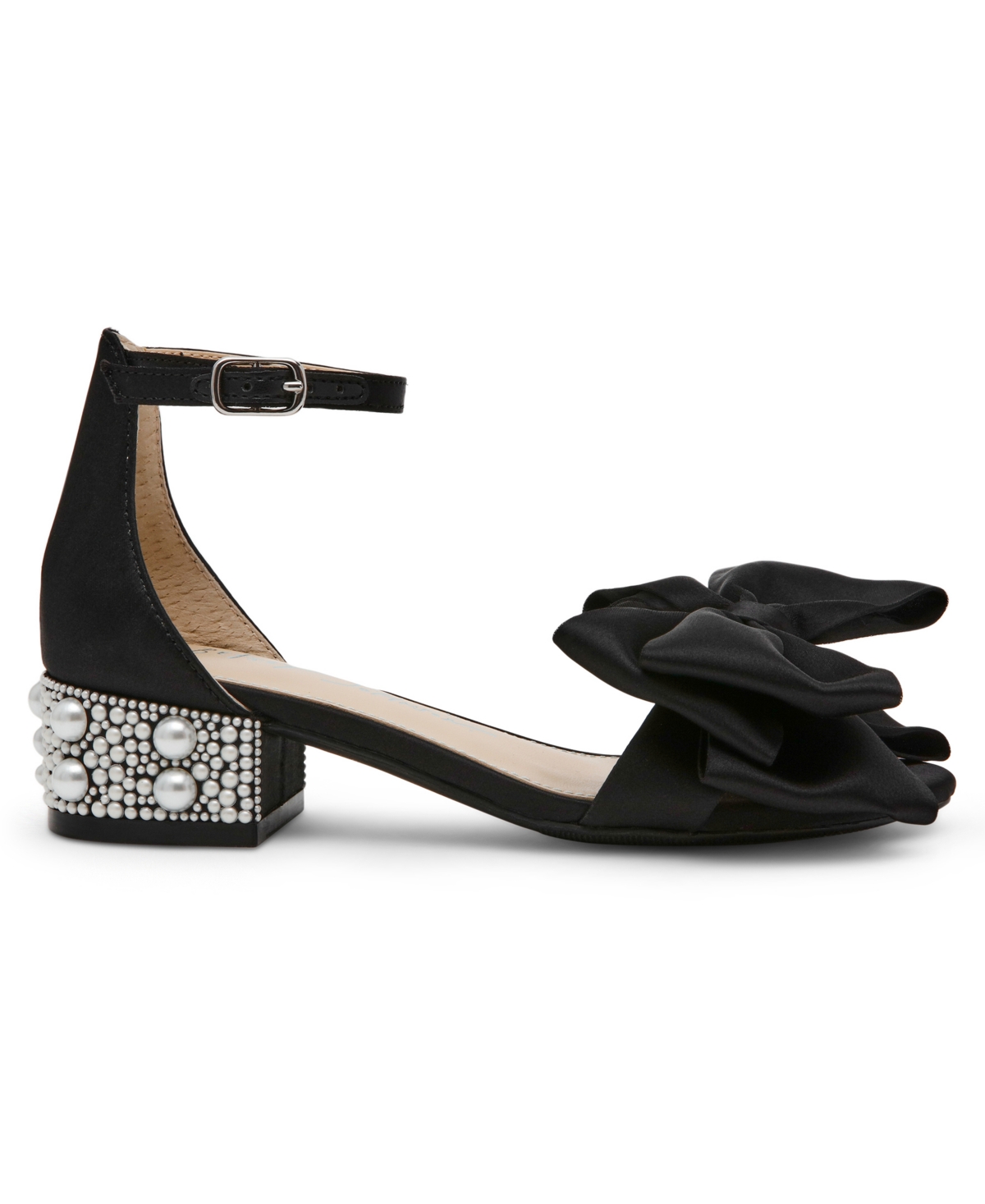 Betsey Johnson Little And Big Girls Maddy Rhinestone Heeled Sandals With Bow In Black
