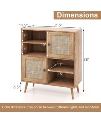 Rattan Buffet Cabinet with 2 Doors and 2 Cubbies