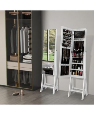 Freestanding Jewelry Cabinet Armoire Organizer with Bevel Edge Mirror