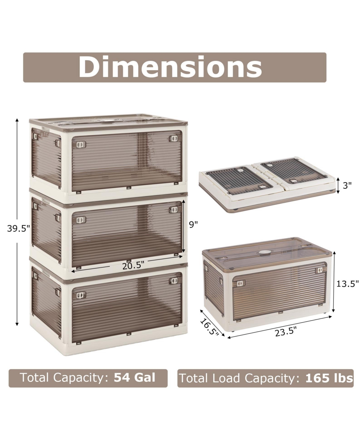 Gouun 3-Pack Stackable Storage Bins with Lids with 5 Opening Ways-18 Gal