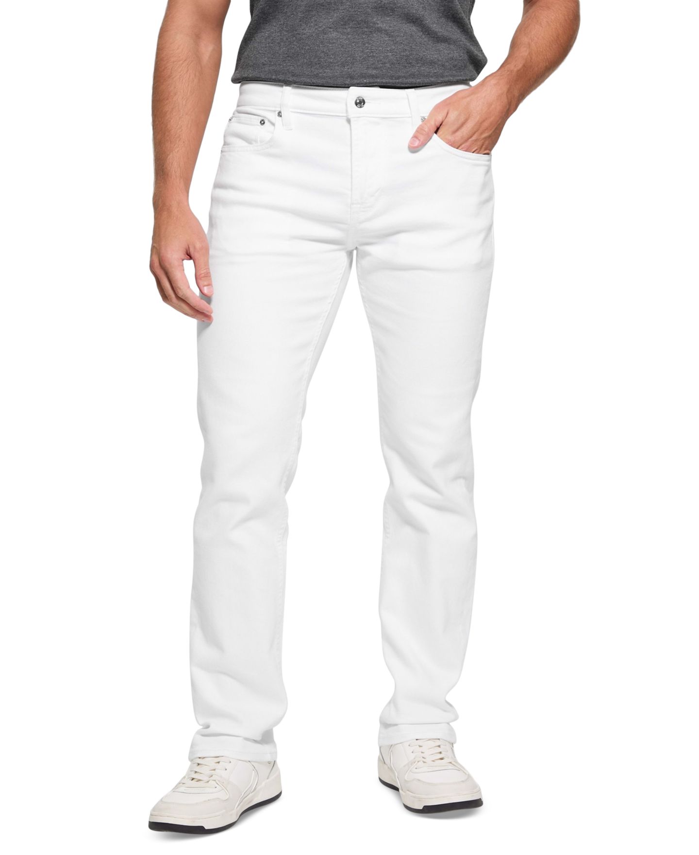 Мужские джинсы GUESS Slim-Straight White Denim Jeans, цвет: Оптический белый — фото 3