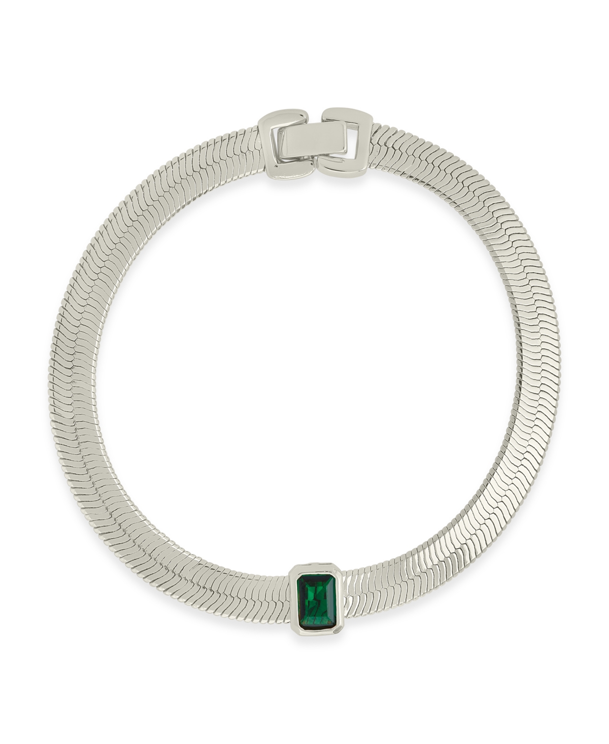 Calder Station Cubic Zirconia Herringbone Chain Bracelet - Silver