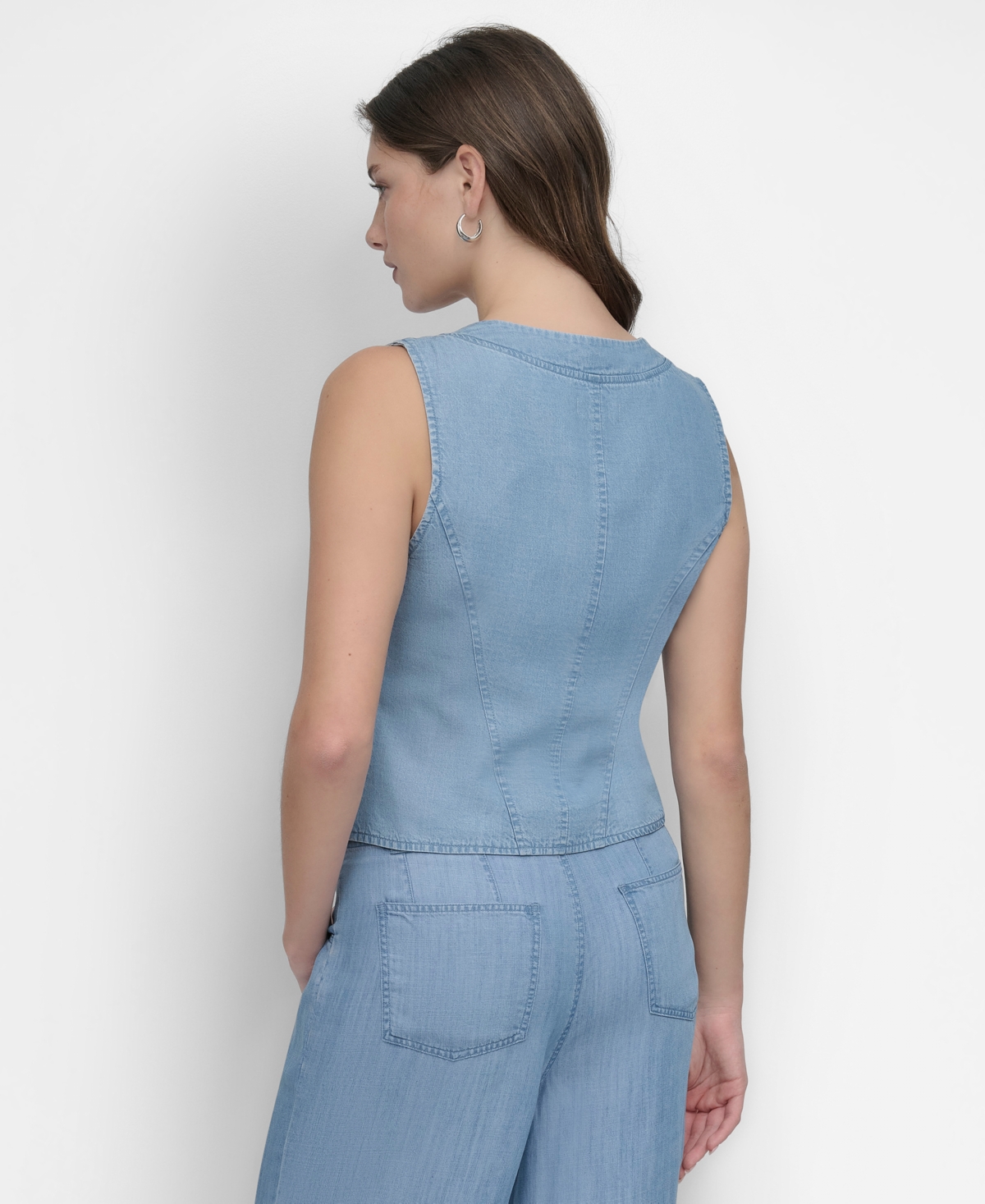 Shop Dkny Women's Zip-front Corset Top In Lt Chambray