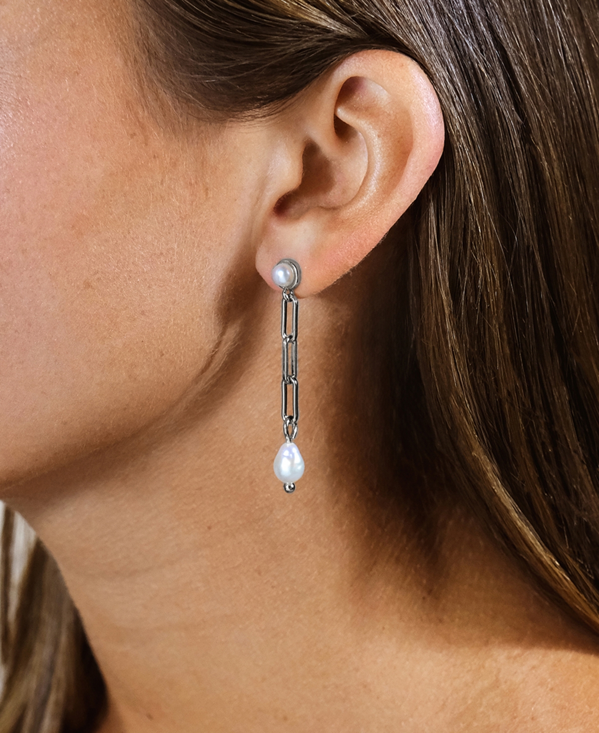 Sterling Forever Fayelynn Mother Of Pearl Chain Drop Earrings In Silver