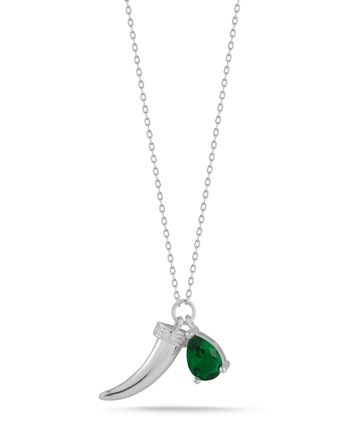Sterling Silver Horn Pendant Necklace - Silver-white
