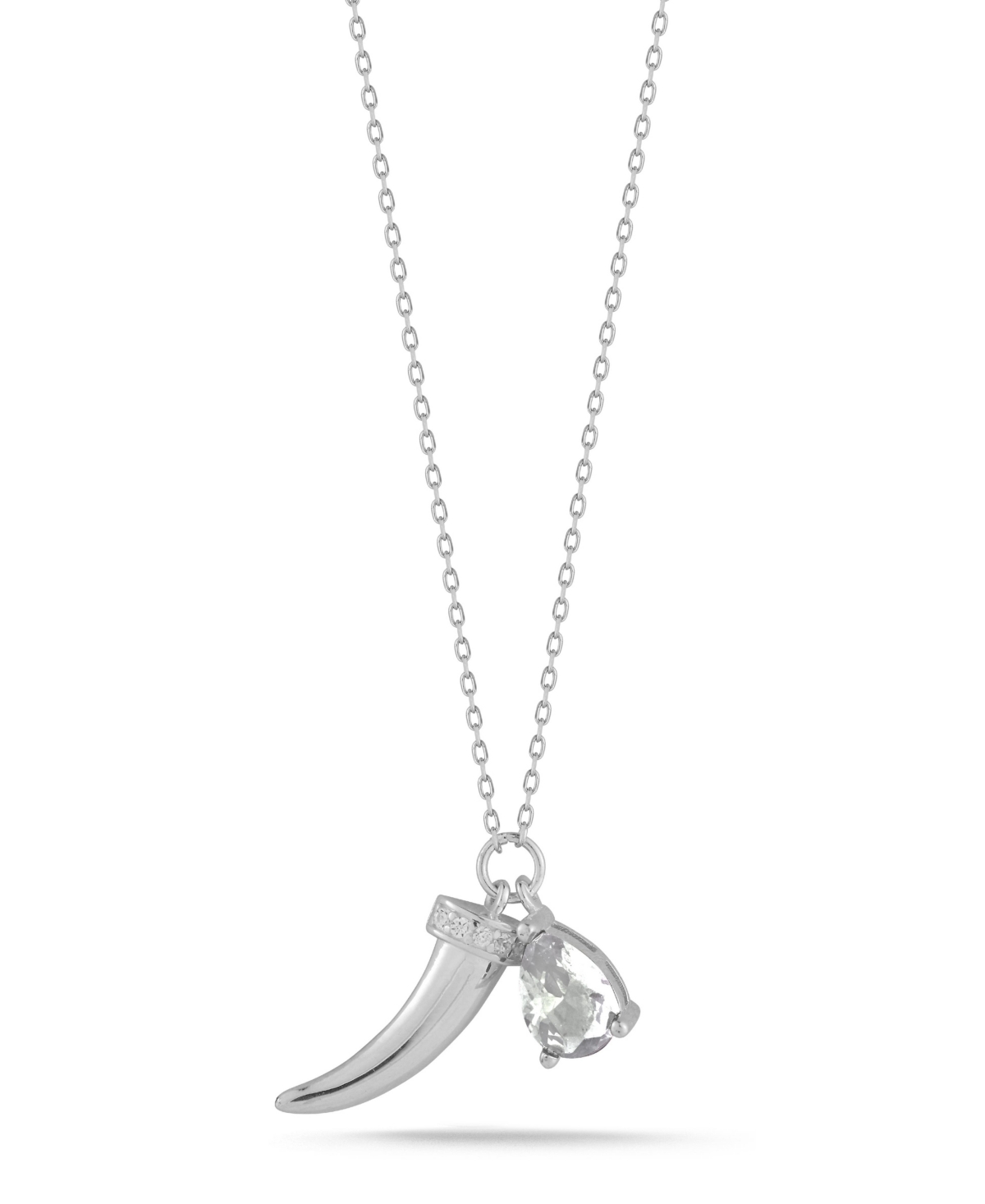 Sterling Silver Horn Pendant Necklace - Silver-white