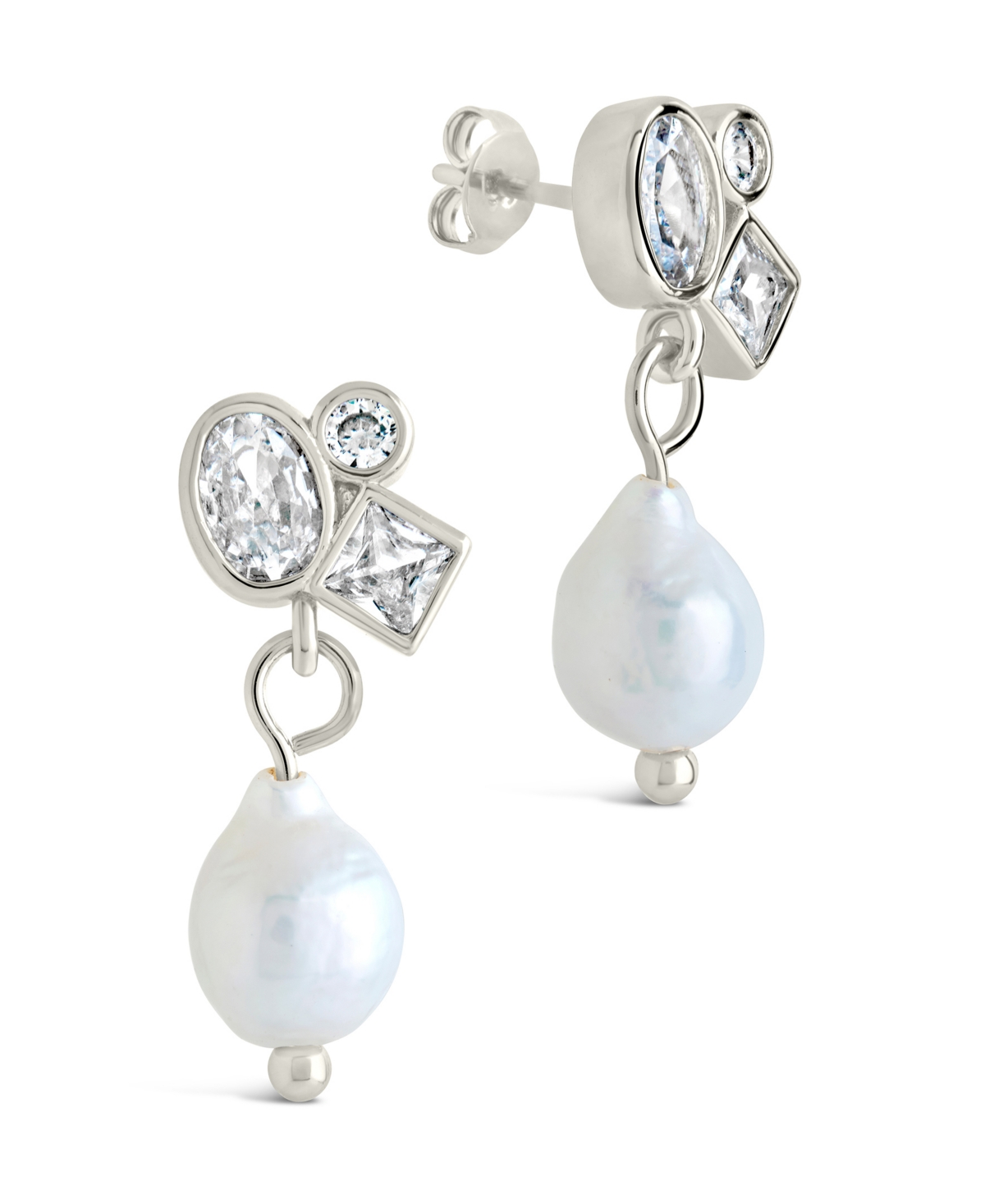 Sterling Forever Penny Cubic Zirconia Mother Of Pearl Cluster Stud Earrings In Silver
