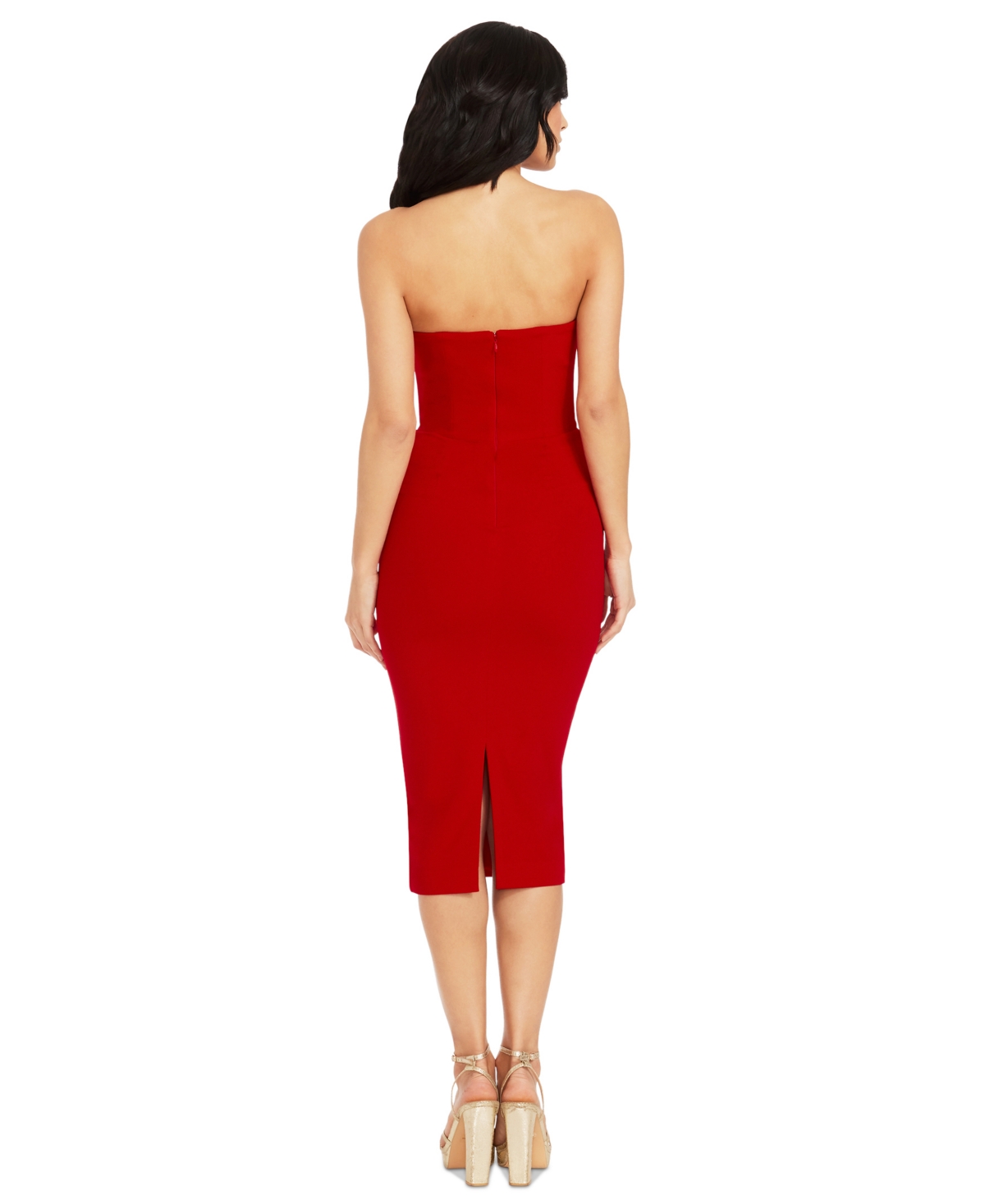 DRESS THE POPULATION WOMEN'S ERICA STRAPLESS PLUNGE-NECK BODYCON MIDI DRESS 