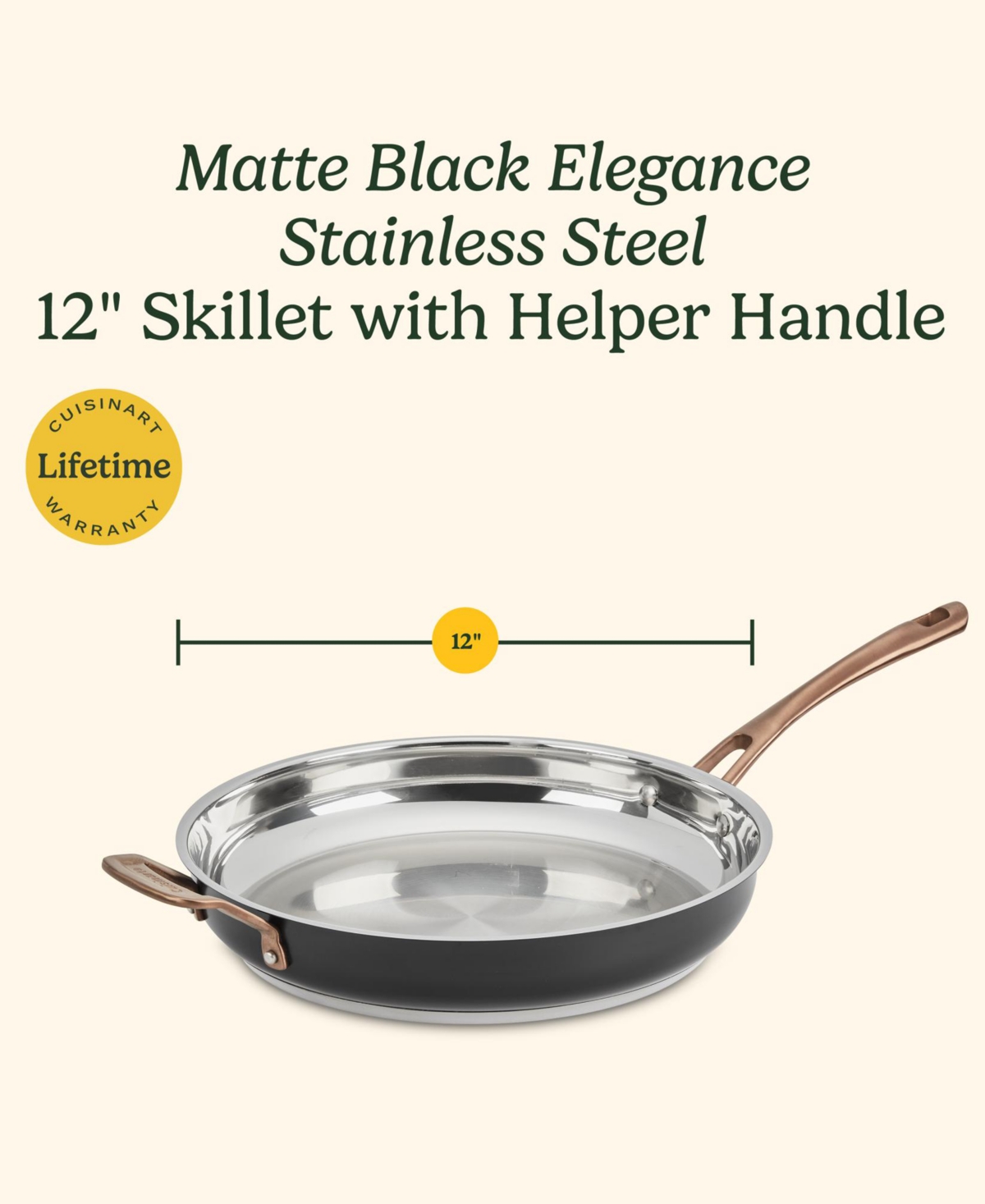 Cuisinart Matte Black Elegance Stainless Steel 12" Skillet In Matte Black