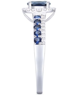 Sapphire (1 ct. t.w.) & Diamond (1/6 ct. t.w.) Oval Halo Ring in 14k White Gold (Also available in Ruby & Emerald)