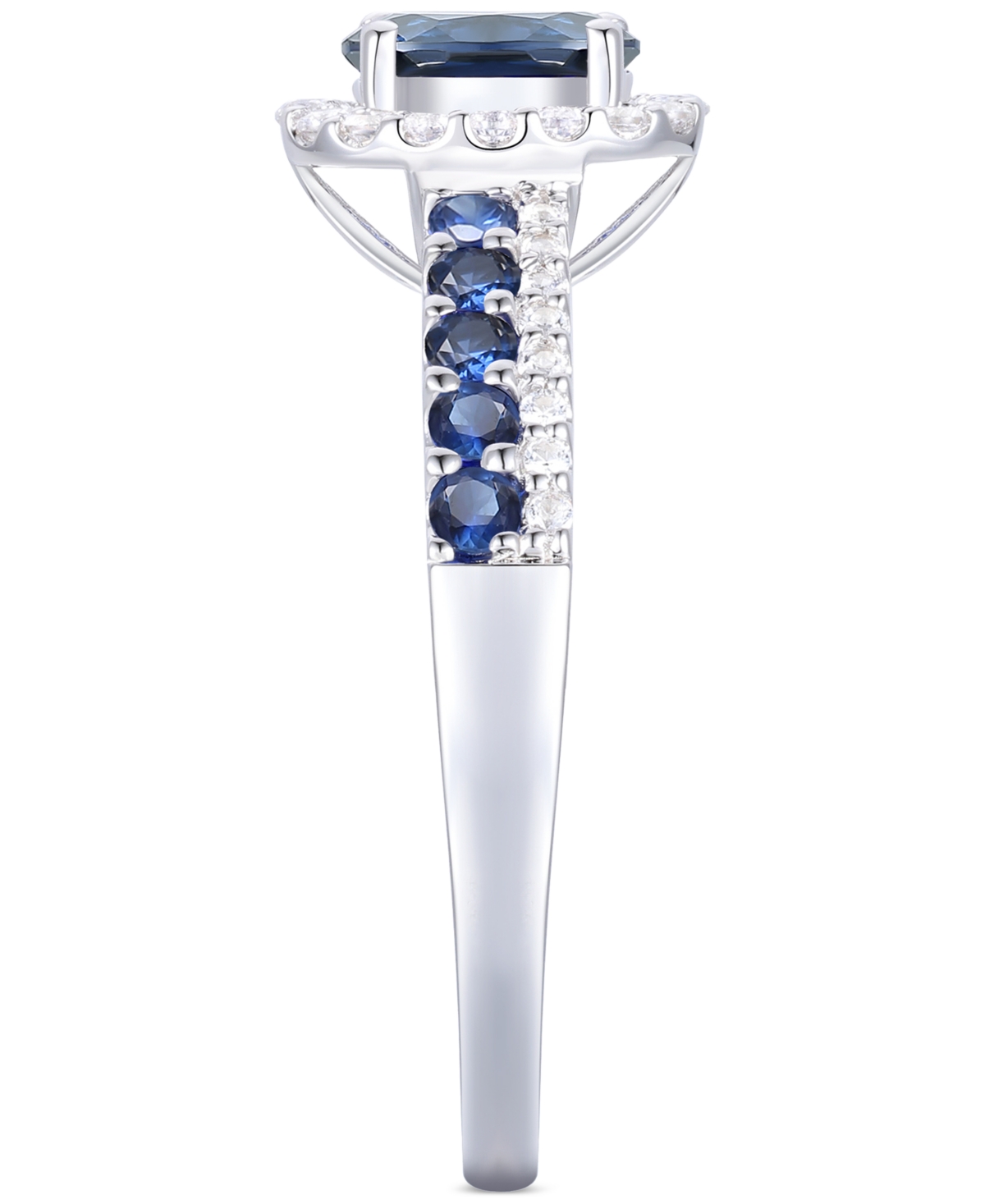 Lab Grown(1 ct. t.w.) & Diamond (1/6 ct. t.w.) Oval Halo Ring in 14k White Gold (Also available in Ruby) - Sapphire