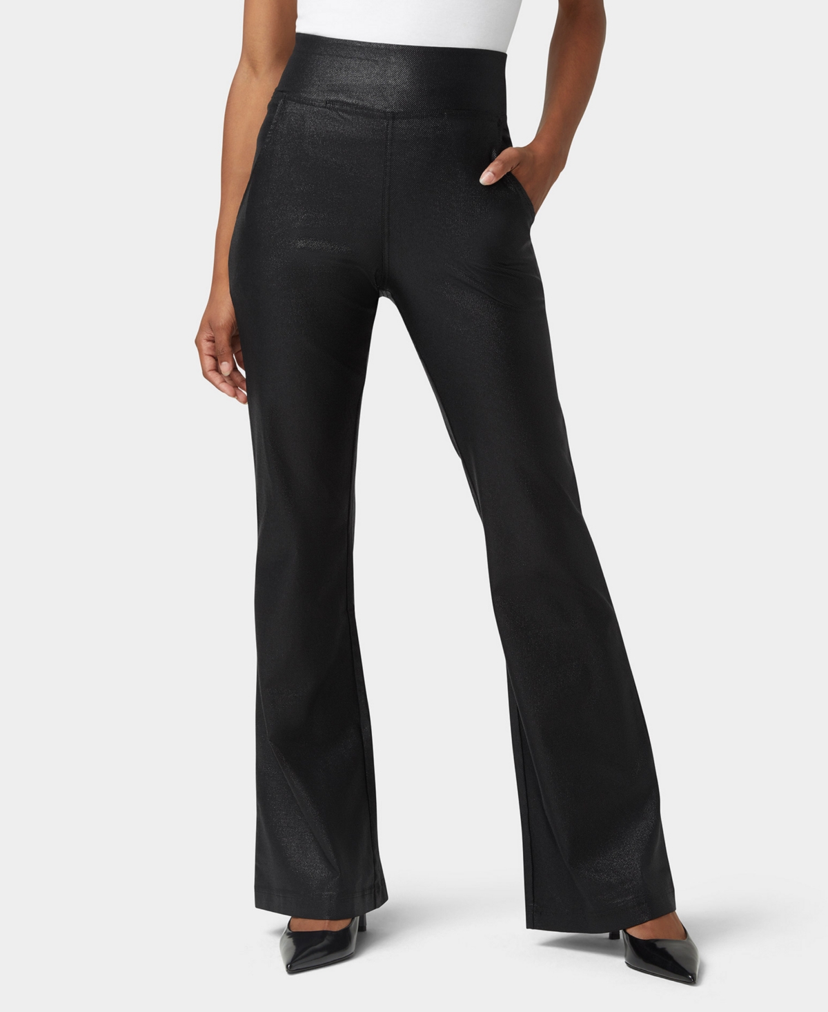 Women's High Rise Shimmer Flare Leggings Pants - Black