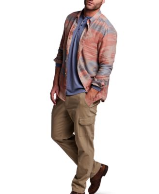 Mens Long Sleeve Henley Cargo Pants Jacquard Button Down Shirt